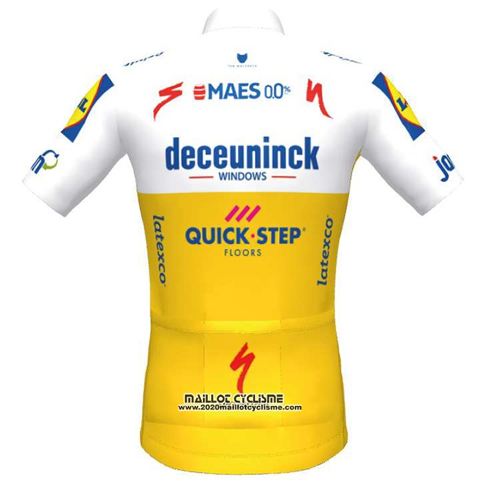 2020 Maillot Ciclismo Deceuninck Quick Step Blanc Jaune Manches Courtes et Cuissard